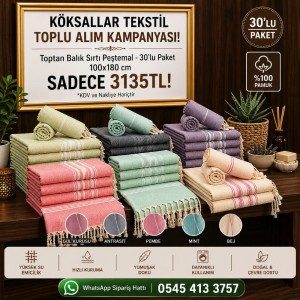 Toptan Balık Sırtı Peştemal 100x180 cm 30'lu Paket